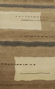 Modern Brown Rug 4x7 Handmade Wool Minimalist with Subtle Earthy Hues - Picture 1 of 9