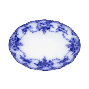 Antique Devon Flow Blue Gold Accent Trim by Meakin Alfred Large Oval Tray 31c... - Picture 1 of 5