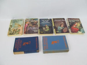 Lot of 7 Nancy Drew Books Vintage Matte Yellow + Blue Red Letter Covers - Picture 1 of 6