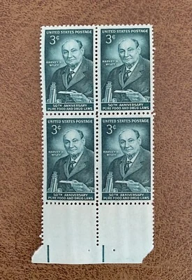 USA Stamp SCOTT #1080 Harvey W Wiley Food Drug Laws 1956 3c - Block of 4 NH OG - Image 1 of 2