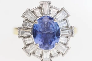 Anillo de oro de 18 quilates con tanzanita y diamantes de 2,00 quilates con sello talla M natural - Imagen 1 de 4