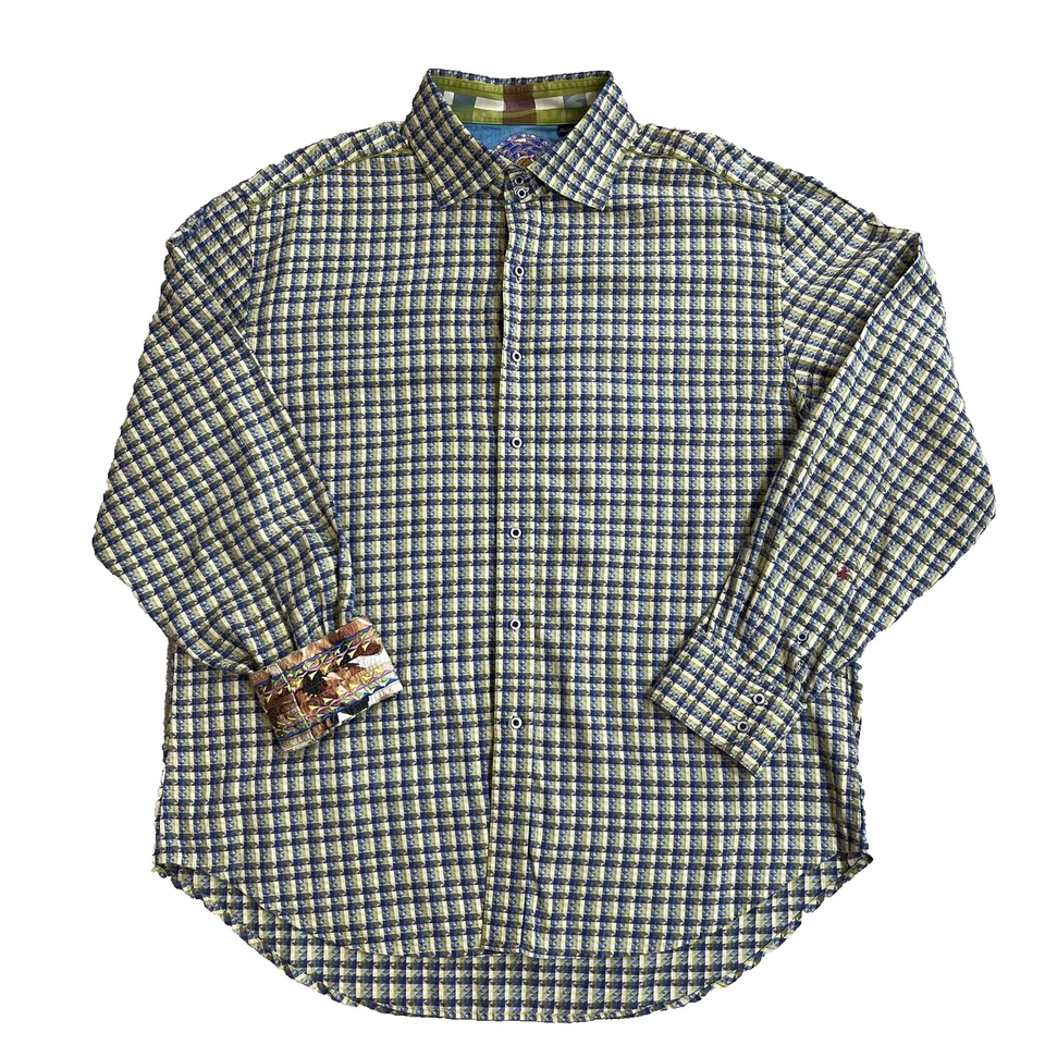 Camisa de vestir Robert Graham para hombre 2XL azul amarillo geométrico colorido puño abatible Foto 1 de 4