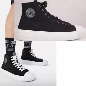 46 US 13 NEW $550 VERSACE Men's Black Canvas MEDUSA LOGO PATCH High-top SNEAKERS - Picture 1 of 12