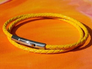 Da Uomo/ Donna 3mm Giallo Pelle & Acciaio Inox Braccialetto By Lyme Bay Art - Imagen 1 de 3