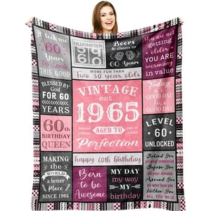 60th Birthday Blanket for Women 50"X60" 1965 60 Year Old Gift Rose Gold - Picture 1 of 7