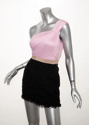 Mini Vestido GIAMBATTISTA VALLI Mujer Rosa Negro Acanalado Tweed Un Hombro XS Foto 1 de 3