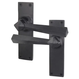 Black Iron Door Handle & Latch Set + Hinges Black Antique Tudor Latch Multipacks - Picture 1 of 32