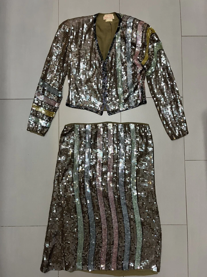 Juego de 2 piezas de lentejuelas vintage Cache de Neil Bieff talla pequeña  Foto 1 de 4