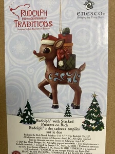 Jim Shore RUDOLPH WITH STACKED PRESENTS On Back ORNAMENT NEW - Picture 1 of 4