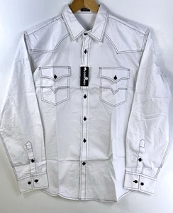 New Coofandy Mens White and Black LS Western Cowboy Rodeo Shirt Piping Large - Picture 1 of 7