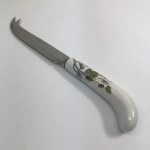 Vintage PORCELAIN HANDLE CHEESE / GOUDA KNIFE - WHITE, Leaf Floral Design Japan - Picture 1 of 3