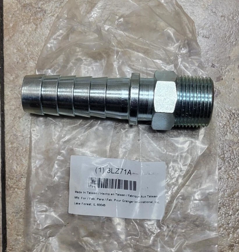 Barbed Steam Hose Fitting: 1 in x 1 in Fitting Size, Male x Male - Image 1 of 1