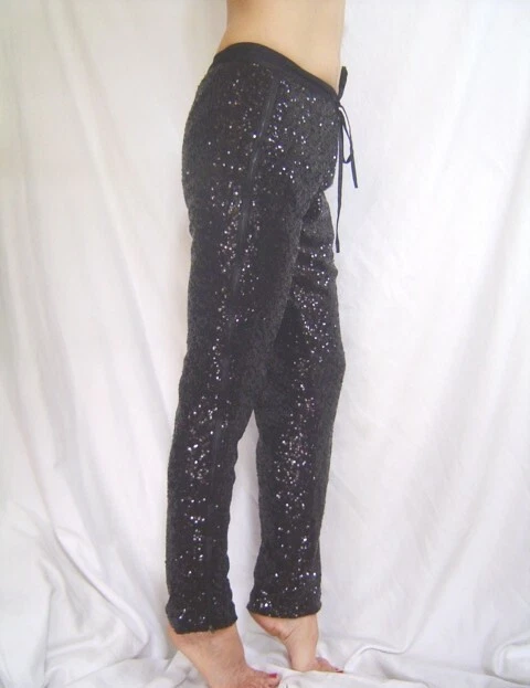 New BEBE Pajama Black Pants Patent Sequins sz XXS 202881 Great Women Girl Gift - Image 1 of 1