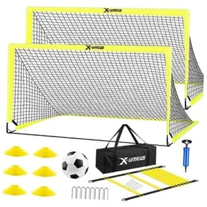 Kids Soccer Goals for Backyard Set of 2, 6x4 ft Portable Pop Up Optic Yellow - Picture 1 of 7