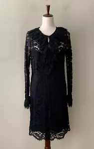 TORY BURCH Womens Sz 4 Floral Guipure Lace Ruffle Collar Midi Dress w/ Silk Slip - Picture 1 of 7