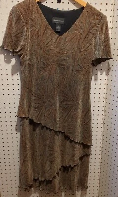 Vestido Connected Apparel Talla 8 Marrón Negro Manga Corta En Capas Foto 1 de 4