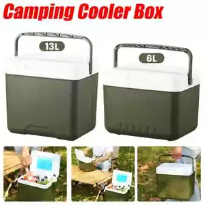 Green 6/13L Cool Box Large Portable Insulated Camping Travel Picnic Food Cooler - Picture 1 of 10