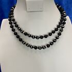 STELLA AND DOT BLACK WITH WHITE STRIPES BEAD NECKLACE. INDIVIDUALLY KNOTTED VTG