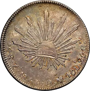 1854/3 Zs OM NGC XF45 Mexico 4 Reales, Amazing Rainbow Tone, Rare Minor, PQ! - Picture 1 of 6