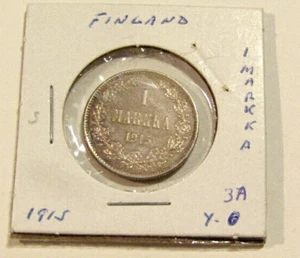 Finland 1915 1 Markka Silver Coin - Picture 1 of 5