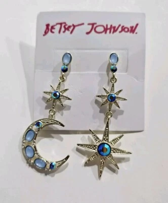 全新 Betsey Johnson 天体月亮和星星不匹配吊坠耳环 — 第 1/4 张图片
