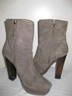 POLLINI Gray Suede Embroidered Ankle Heel Boots Women's Shoes Size 38 / 7.5 - Image 1 of 4