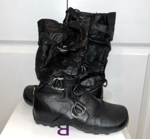 VTG Bakers Shoes Leather Trail L Boots 1242 Flat Mid Calf Zip Black Sz 8B - Picture 1 of 6