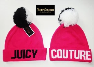 NWT Juicy Couture Pink Pom Pom Logo Beanie Black Label, Great!! New with Tags!!! - Picture 1 of 5