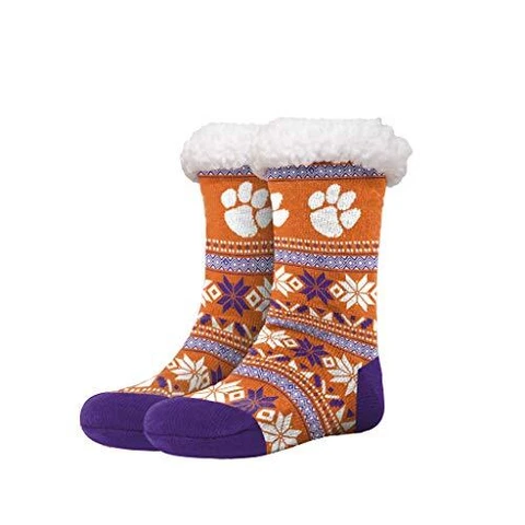 FOCO NCAA Clemson Tigers Fair Isle Footy Slippers Cover