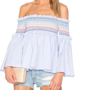 Belle Sky Women L Smocked Off The Shoulder Stripe Top - Picture 1 of 7