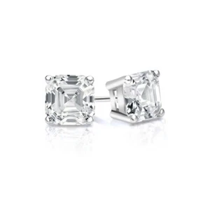 925 Sterling Silver 2.00CTTW Asscher Cut Stud Earrings 6MM For Men & Women - Picture 1 of 5