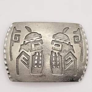 Medieval Soldiers with Weapons Engraved Chisel Edge Vintage Pewter Belt Buckle - Picture 1 of 11