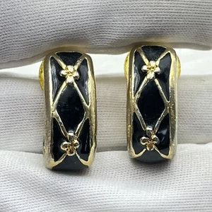 Vintage Victorian Revival Half Hoop Pierced Earrings Damascene - Picture 1 of 4