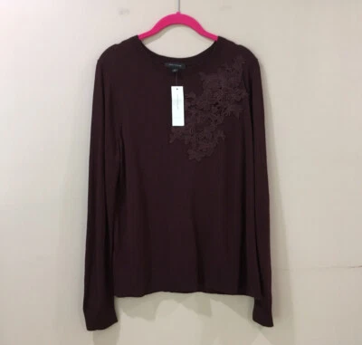 Nuevo Suéter Top Ann Taylor Tejido Fino Para Mujer Talla L Manga Larga Vino Tinto Foto 1 de 4