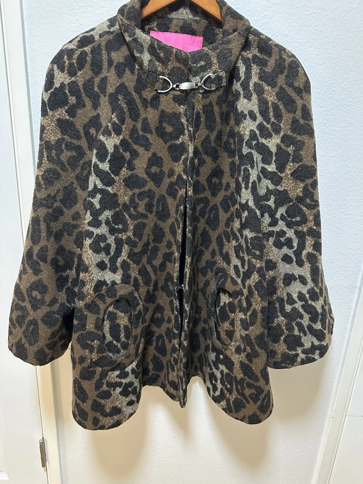 Abrigo Betsey Johnson Vintage Lana Estampado Leopardo, Talla 2X Foto 1 de 4