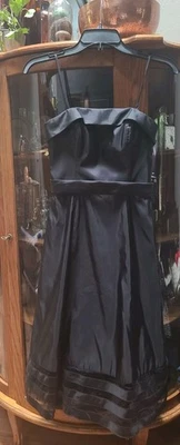 Vtg Y2k Black Satin Dress Tulle Accent Sz S Whimsigoth Goth Pin Up HoCo Cocktail - Image 1 of 4