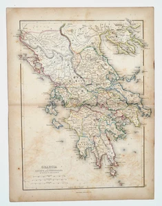 Placa Mapa Antigua GRACIA, EPIRUS Y TESALIA CON PARTES DE MACEDONIA - Imagen 1 de 2