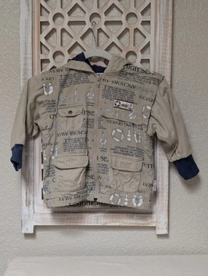 复古 Gymboree 尺寸小号夹克航海卡其色可拆卸袖子 100% 棉  — 第 1/4 张图片