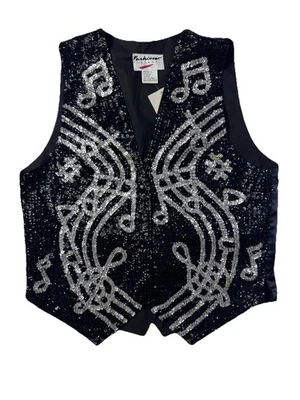 Vintage Sequin Music Note Vest S NWT Fashion Fantasy 80s - Image 1 of 4