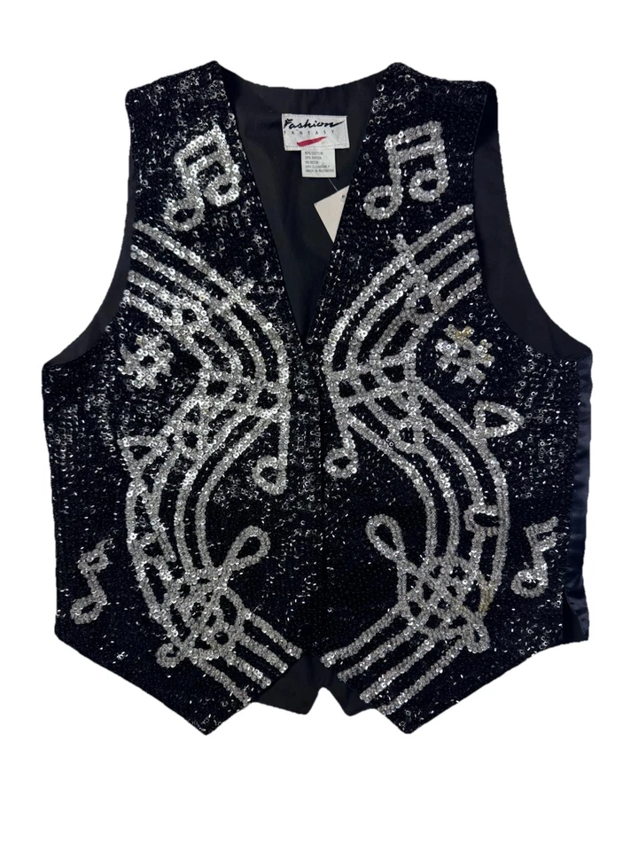Vintage Sequin Music Note Vest S NWT Fashion Fantasy 80s - Image 1 of 4