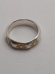 Anello Fiore Crema Smalto Margherita Misura L Vintage Argento 925 Gioielli Y2K NOS - Foto 1 di 5