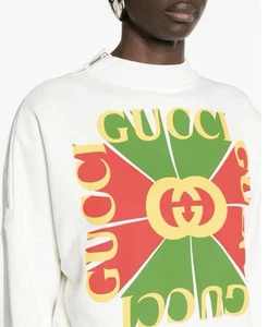 Gucci Vintage logo-appliqué sweatshirt White Green Red NWT - Picture 1 of 5