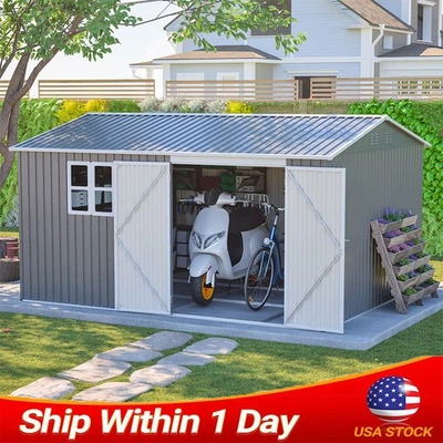 10' x 12' Outdoor Storage Shed, Large Metal Outdoor Tool Storage with Windows - Image 1 of 4