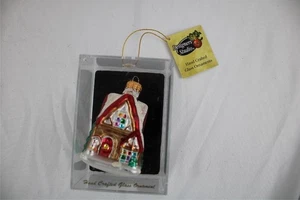 3,5" DESIGNERS STUDIO LEBKUCHENHAUS GLAS ORNAMENT, HANDGEFERTIGT, WEIHNACHTEN, - Bild 1 von 8