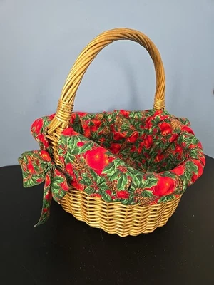 Gold Wicker Basket Liner Holiday Christmas Fall Gift Handled Woven Display Oval - Image 1 of 4