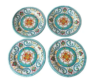 Set Of 4 IL Mulino Melamine 10.75” Dinner Plates Spanish Style Red/Blue/Yellow - Imagen 1 de 15