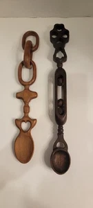 Hand Carved Wooden Spoons Set Of Two Handcrafted Welsh Love Kitchen Decor 13" H - Picture 1 of 4