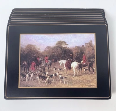 Vintage Pimpernel Placemats Tally Ho Equestrian Cork Back Set 8 Fox Hunt 15.7 in - Image 1 of 4