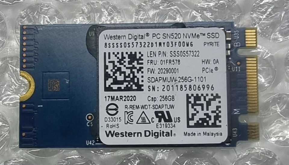Fast Western Digital PC SN520 SDAPMUW-256G-1101 M.2 NVMe 2242 256GB SSD Laptop - Image 1 of 1