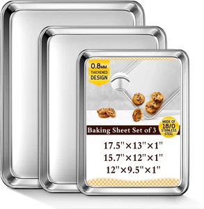 Juego de 3 hojas para hornear, hojas para galletas de acero inoxidable de grado comercial para hornear - Imagen 1 de 12